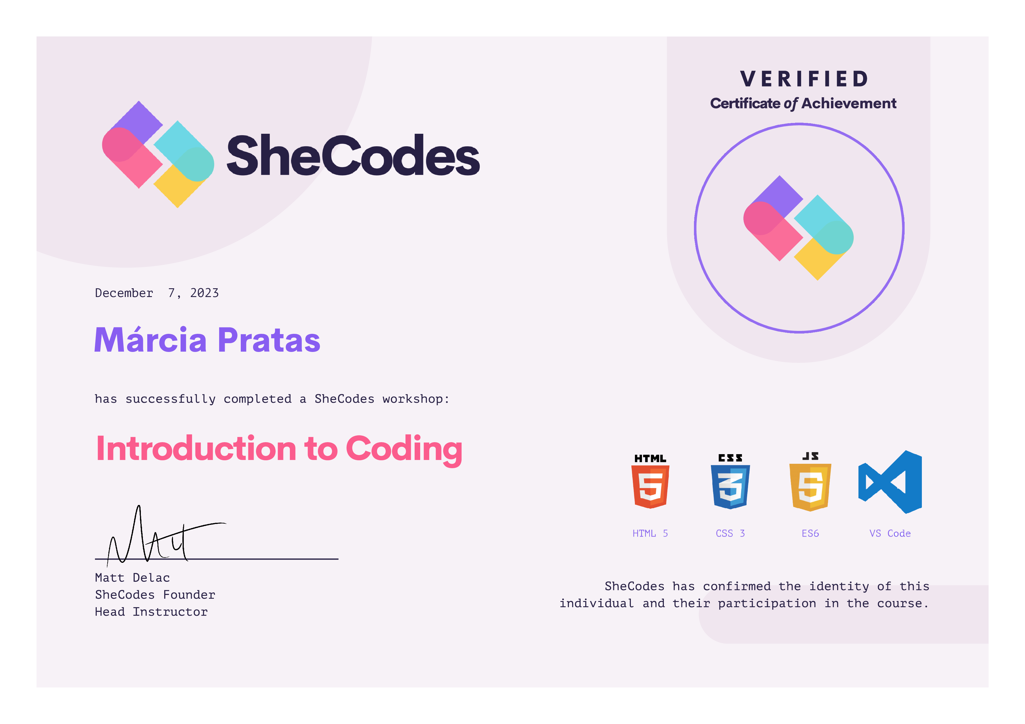 Introduction to Coding Certificate